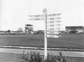 signpost outside RAF Tengah aircrew mess